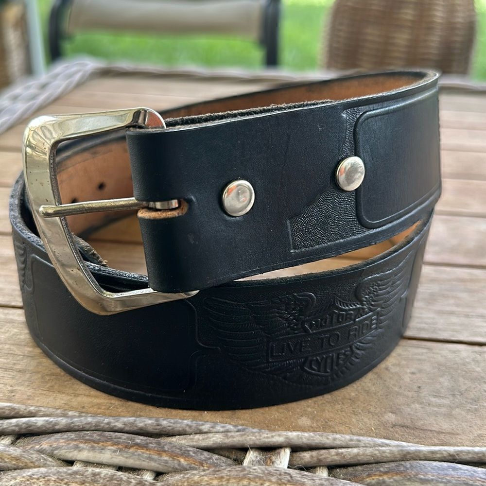 LIVE TO RIDE Black Leather Belt 38